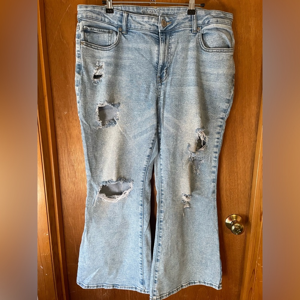 Maurice’s high rise distressed flare jeans 18 x-short